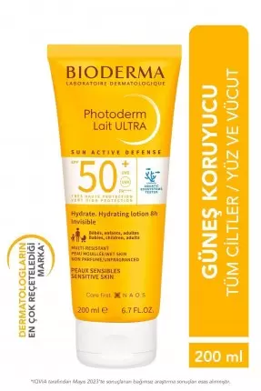 Bioderma Photoderm Lait Ultra Tüm Ciltler SPF50+ Yüksek Koruma Süt Form Yüz Vücut Güneş Kremi 200 ml