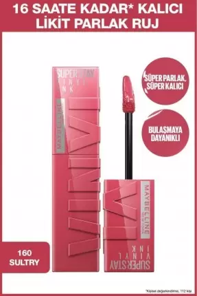 Maybelline New York Super Stay Vinyl Ink Uzun Süre Kalıcı Likit Parlak Ruj - 160 Sultry