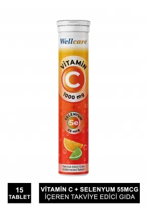 Wellcare Vitamin C + Selenyum 55mcg 15 Efervesan Tablet