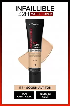 Loreal Paris Infaillible 32H Matte Cover Yüksek Kapatıcı Fondöten - 155 NATUR