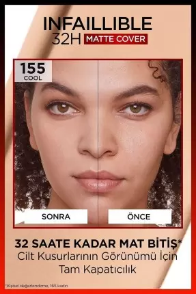 Loreal Paris Infaillible 32H Matte Cover Yüksek Kapatıcı Fondöten - 155 NATUR