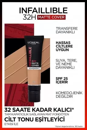 Loreal Paris Infaillible 32H Matte Cover Yüksek Kapatıcı Fondöten - 155 NATUR