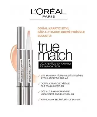 Loreal Paris True Match Göz Kremi İçeren Kapatıcı [ 2'si 1 Arada ] 1-2D