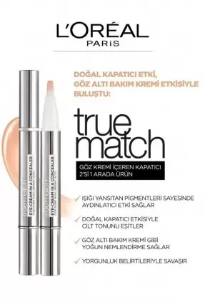 Loreal Paris True Match Göz Kremi İçeren Kapatıcı [ 2'si 1 Arada ] 1-2D