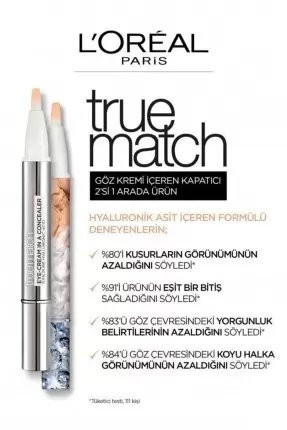 Loreal Paris True Match Göz Kremi İçeren Kapatıcı [ 2'si 1 Arada ] 1-2D