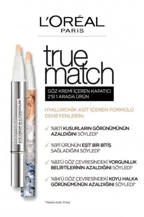 Loreal Paris True Match Göz Kremi İçeren Kapatıcı [ 2'si 1 Arada ] 3-5N