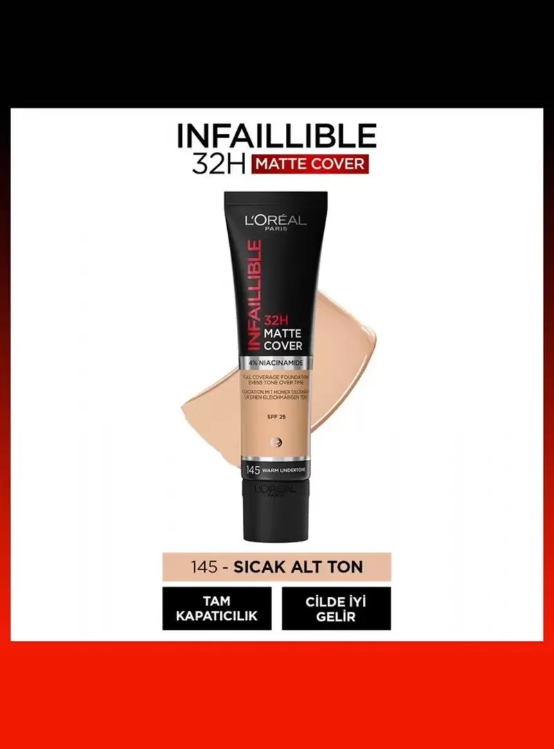 Loreal Paris Infaillible 32H Matte Cover Yüksek Kapatıcı Fondöten - 145 BEIGE