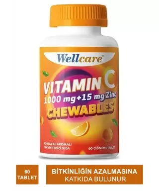 Wellcare Vitamin C 1000 mg + 15 mg Zinc Chewable 60 Tablet
