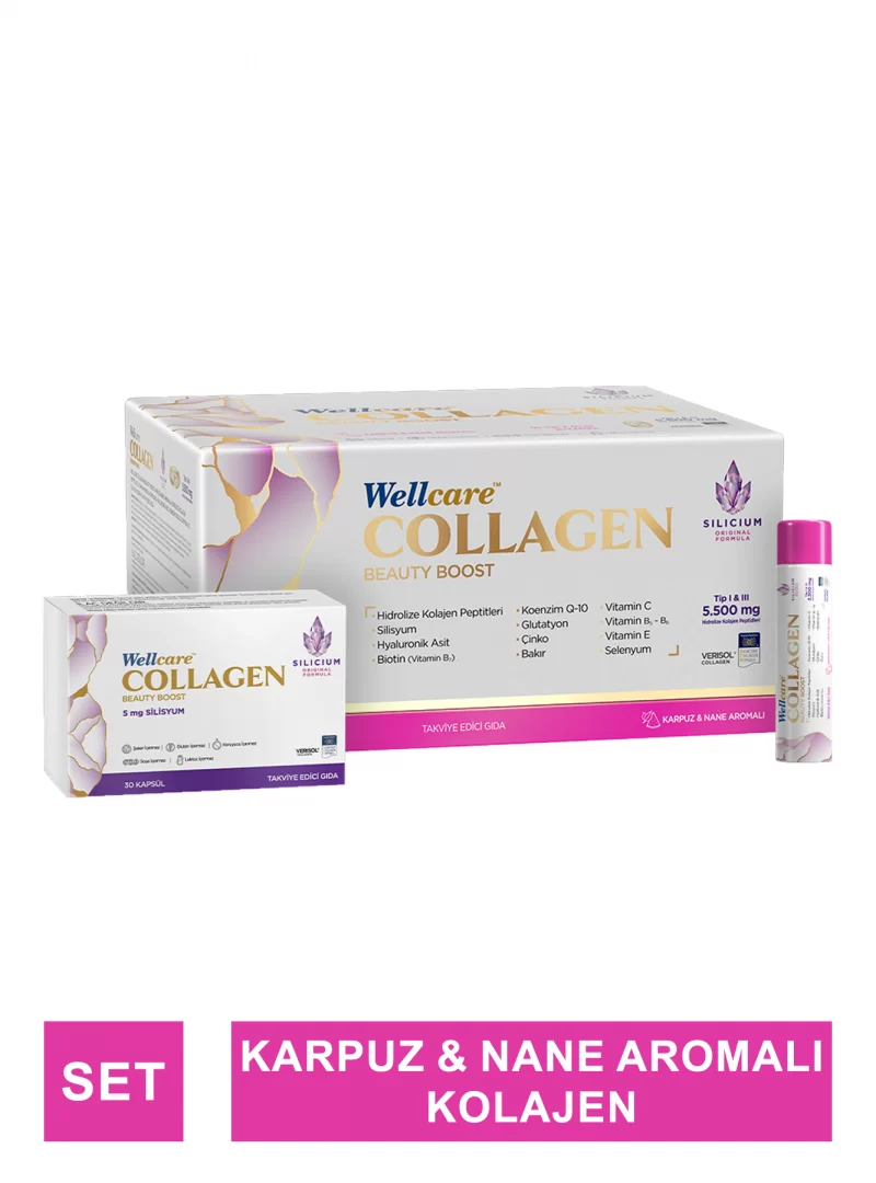 Wellcare Collagen Beauty Boost Plus ( Karpuz & Nane Aromalı ) 10.000 mg Likit Form 40mlx30Shot & 30 Kapsül