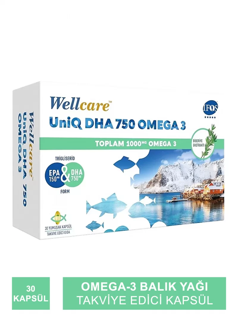 Wellcare UniQ DHA 750 Omega 3 1000mg Balık Yağı 30 Kapsül