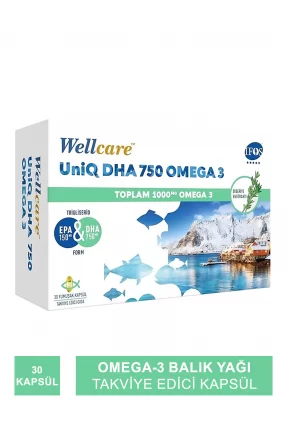 Wellcare UniQ DHA 750 Omega 3 1000mg Balık Yağı 30 Kapsül