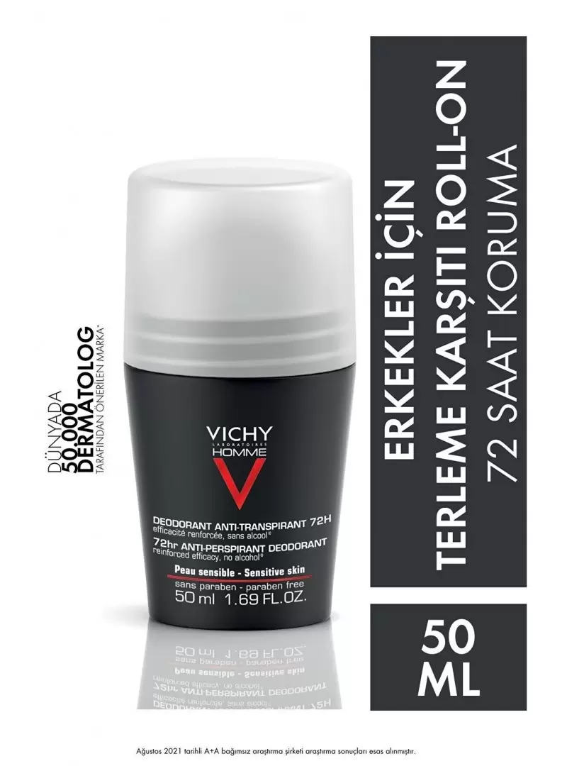 Vichy Deo Homme Terleme Karşıtı İz Bırakmayan Deodorant Roll-On Yoğun Kontrol 50ml