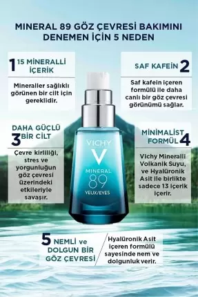 Vichy Mineral 89 Göz Kremi Hyalüronik Asit ve Saf Kafein ile Göz Çevresi Bakımı 15 ml (S.K.T 05-2025)