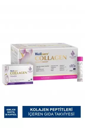 Wellcare Collagen Beauty Boost Plus ( Karpuz & Nane Aromalı ) 5500 mg Likit Form 40mlx30Shot & 30 Kapsül