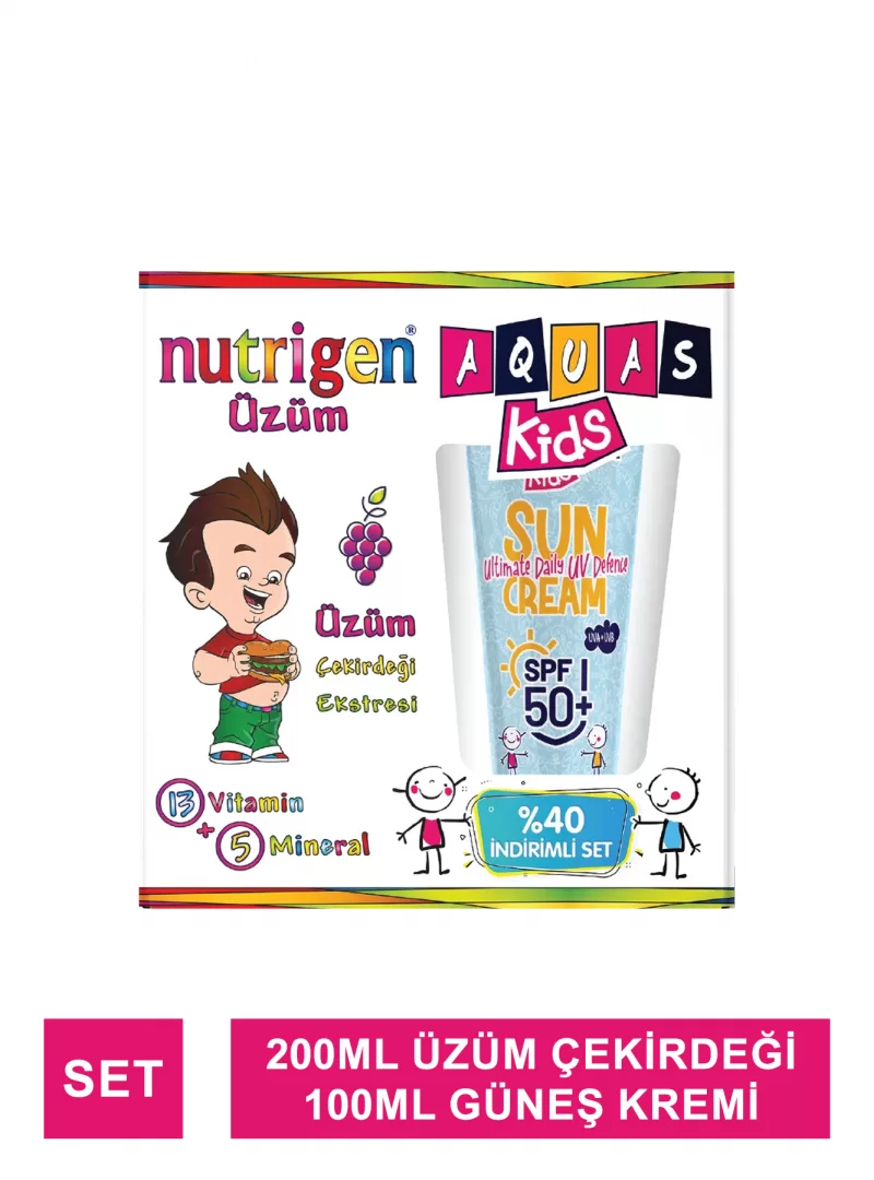 Nutrigen Üzüm 200 ml + Aquas Kids SPF 50+ Sun Cream Çocuk Güneş Kremi 100 ml Yaz Seti