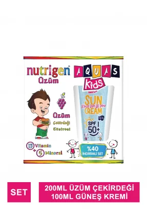 Nutrigen Üzüm 200 ml + Aquas Kids SPF 50+ Sun Cream Çocuk Güneş Kremi 100 ml Yaz Seti