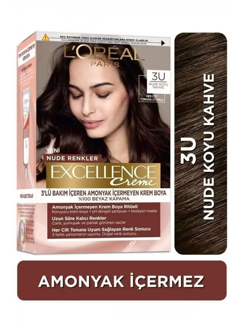 L'Oreal Paris Excellence Creme Nude Renkler Saç Boyası – 3u Nude Koyu Kahve