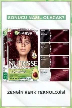 Garnier Nutrisse Yoğun Besleyici Kalıcı Krem Saç Boyası 3.6 Koyu Kızıl Kahve