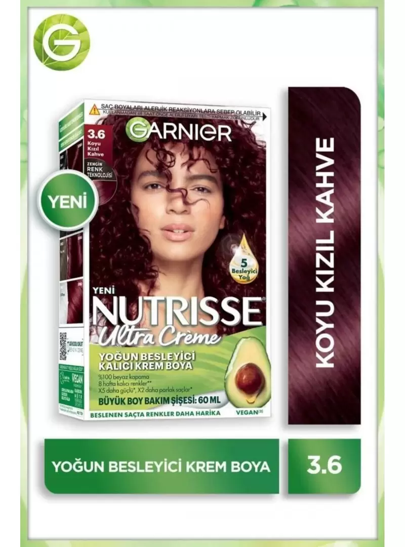 Garnier Nutrisse Yoğun Besleyici Kalıcı Krem Saç Boyası 3.6 Koyu Kızıl Kahve