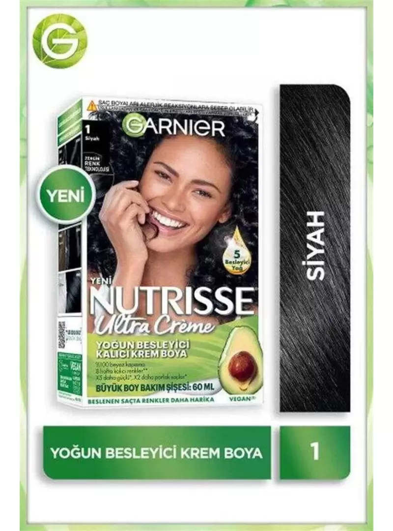 Garnier Nutrisse Ultra Creme 1 Siyah Yoğun Besleyici Kalıcı Krem Boya