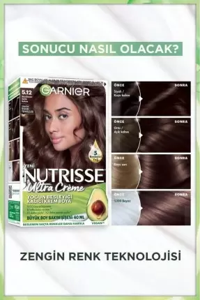 Garnier Nutrisse Yoğun Besleyici Kalıcı Krem Saç Boyası 5.12 Büyüleyici Küllü Kahve