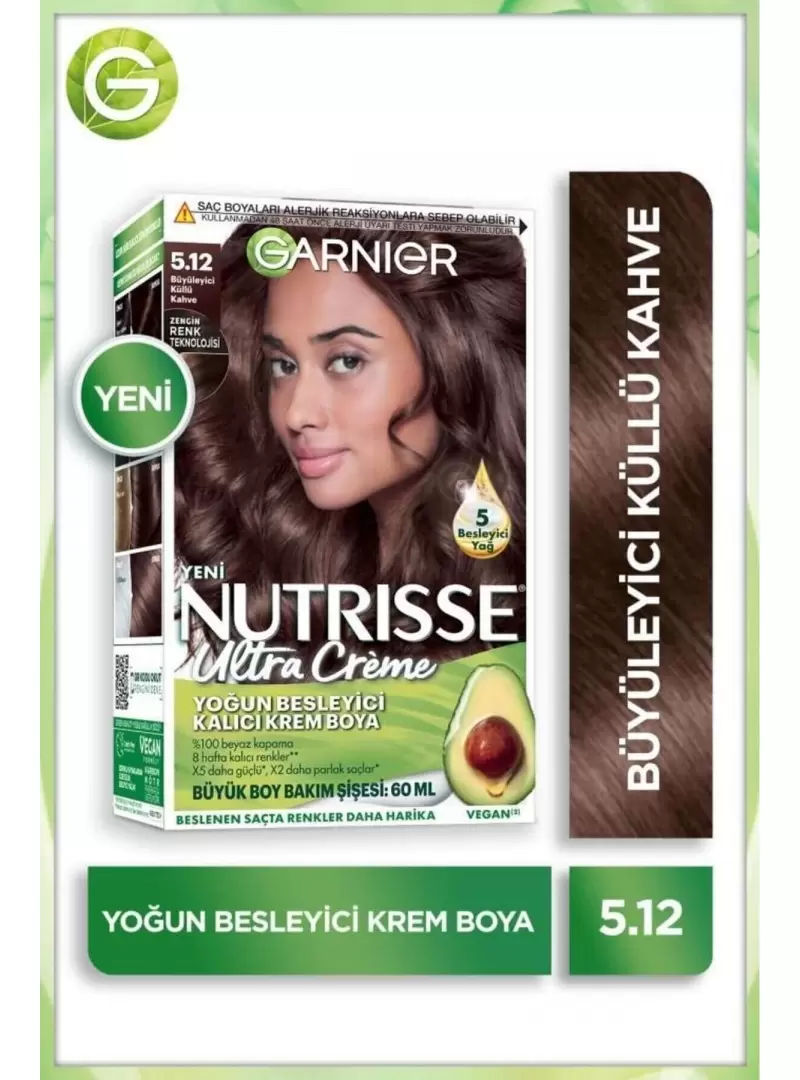 Garnier Nutrisse Yoğun Besleyici Kalıcı Krem Saç Boyası 5.12 Büyüleyici Küllü Kahve