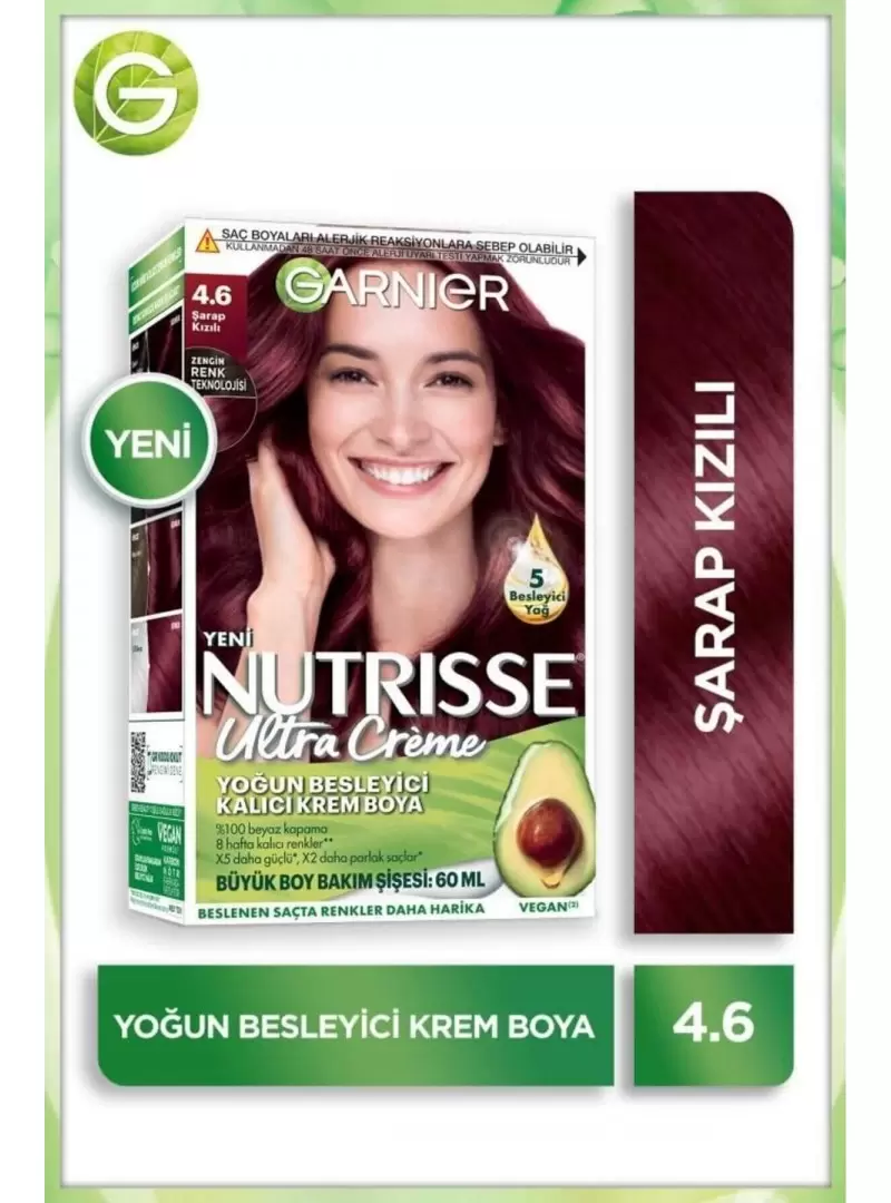 Garnier Nutrisse Yoğun Besleyici Kalıcı Krem Saç Boyası 4.6 Şarap Kızılı