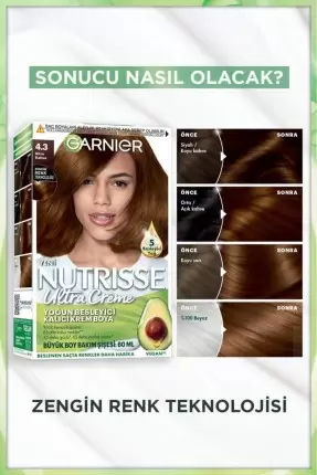 Garnier Nutrisse Yoğun Besleyici Kalıcı Krem Saç Boyası 4.3 Altın Kahve