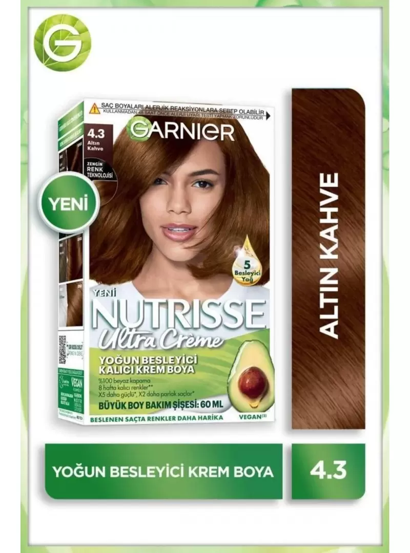 Garnier Nutrisse Yoğun Besleyici Kalıcı Krem Saç Boyası 4.3 Altın Kahve