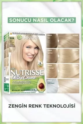 Garnier Nutrisse Yoğun Besleyici Kalıcı Krem Saç Boyası 10.1A Ekstra Açık Küllü Sarı