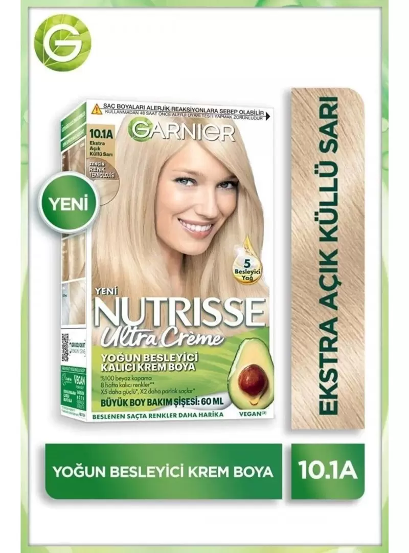 Garnier Nutrisse Yoğun Besleyici Kalıcı Krem Saç Boyası 10.1A Ekstra Açık Küllü Sarı