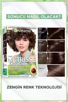 Garnier Nutrisse Yoğun Besleyici Kalıcı Krem Saç Boyası 4 1:2 Işıltılı Kahve