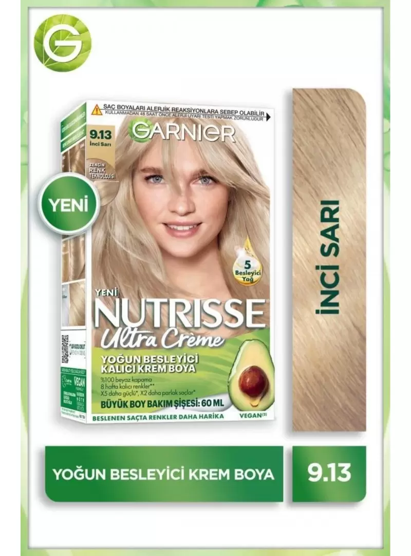 Garnier Nutrisse Yoğun Besleyici Kalıcı Krem Saç Boyası 9.13 İnci Sarı