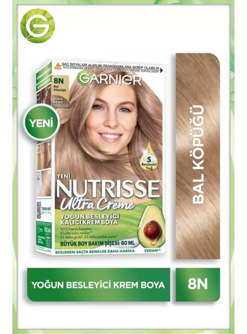 Garnier Nutrisse Yoğun Besleyici Kalıcı Krem Saç Boyası 8N Bal Köpüğü