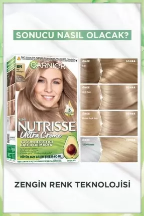 Garnier Nutrisse Yoğun Besleyici Kalıcı Krem Saç Boyası 8N Bal Köpüğü