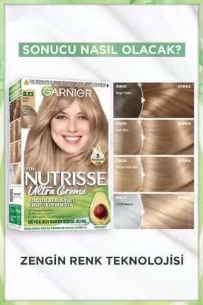 Garnier Nutrisse Yoğun Besleyici Kalıcı Krem Saç Boyası 8.13 Küllü Sarı