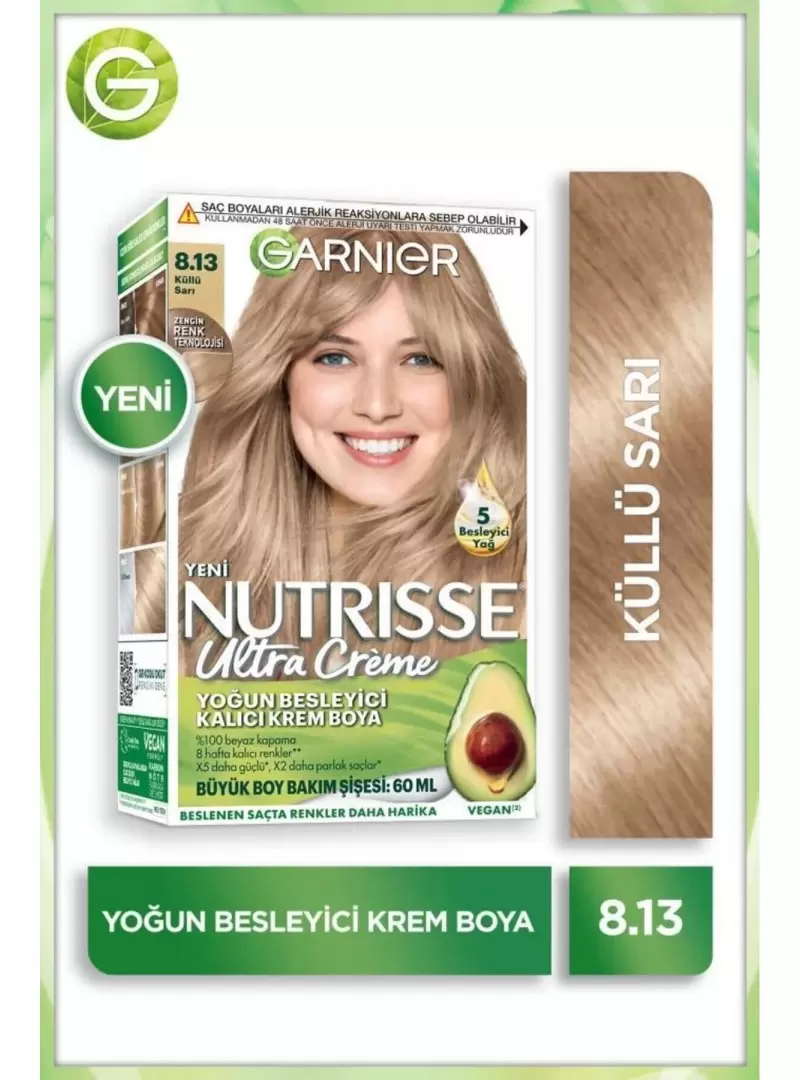 Garnier Nutrisse Yoğun Besleyici Kalıcı Krem Saç Boyası 8.13 Küllü Sarı