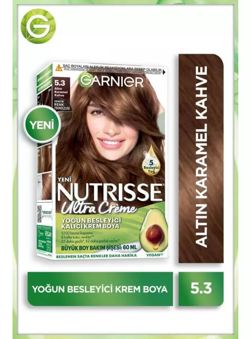 Garnier Nutrisse Yoğun Besleyici Kalıcı Krem Saç Boyası 5.3 Altın Karamel Kahve