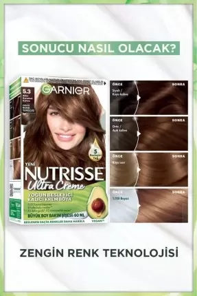 Garnier Nutrisse Yoğun Besleyici Kalıcı Krem Saç Boyası 5.3 Altın Karamel Kahve