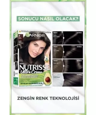 Garnier Nutrisse Yoğun Besleyici Kalıcı Krem Saç Boyası 3 Koyu Kahve