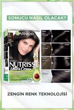 Garnier Nutrisse Yoğun Besleyici Kalıcı Krem Saç Boyası 3 Koyu Kahve