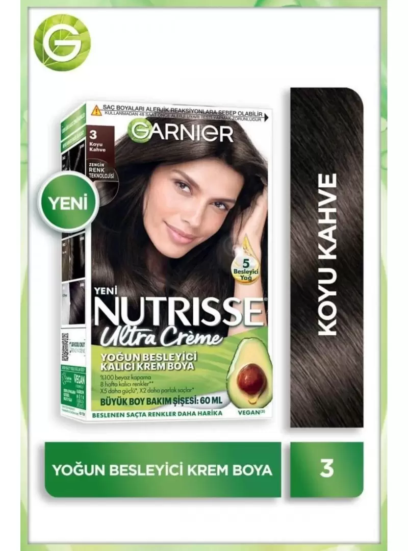 Garnier Nutrisse Yoğun Besleyici Kalıcı Krem Saç Boyası 3 Koyu Kahve