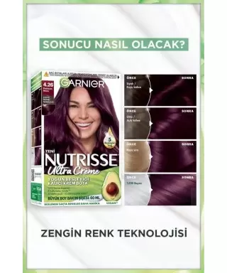 Garnier Nutrisse Yoğun Besleyici Kalıcı Krem Saç Boyası 4.26 Patlıcan Moru