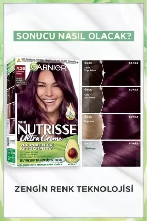 Garnier Nutrisse Yoğun Besleyici Kalıcı Krem Saç Boyası 4.26 Patlıcan Moru