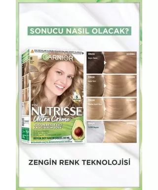 Garnier Nutrisse Yoğun Besleyici Kalıcı Krem Saç Boyası 8 Koyu Sarı