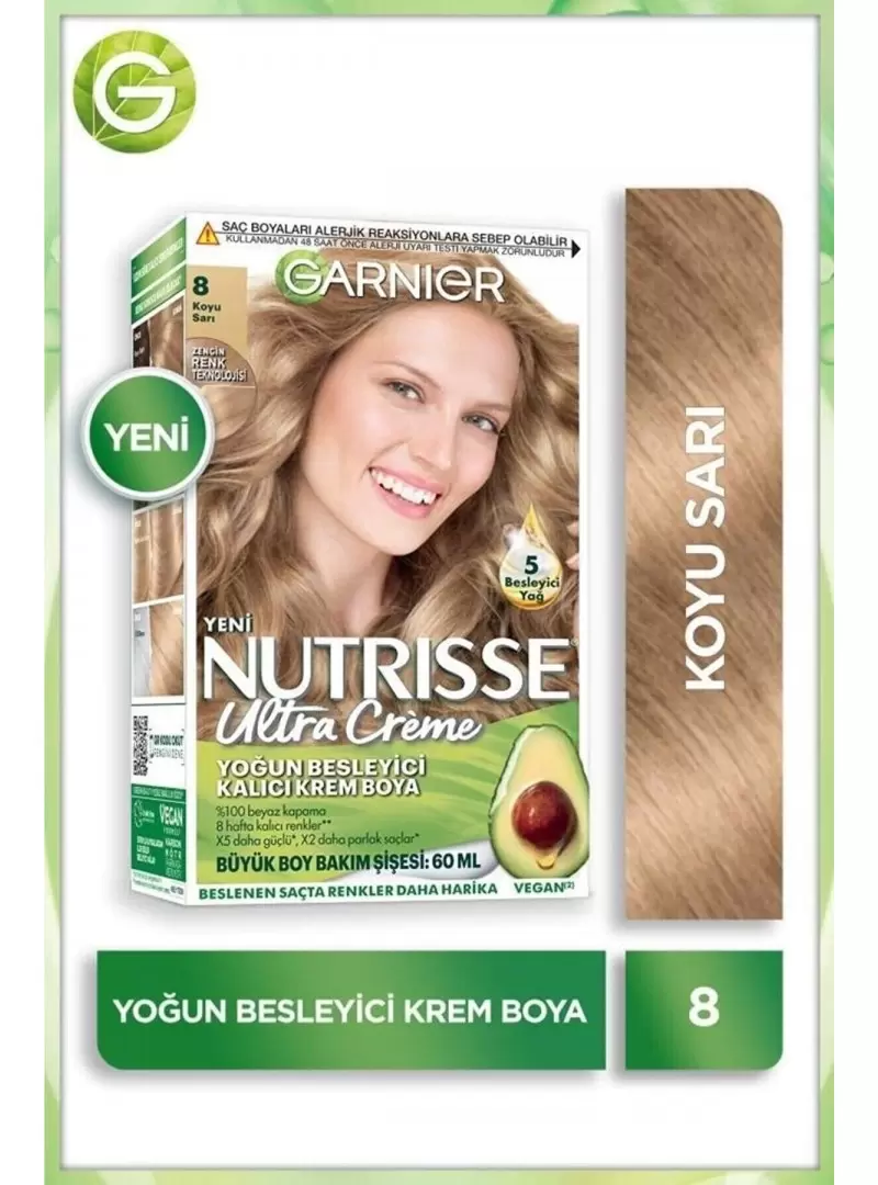 Garnier Nutrisse Yoğun Besleyici Kalıcı Krem Saç Boyası 8 Koyu Sarı