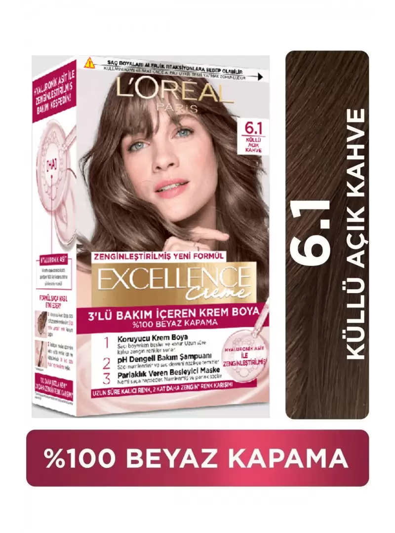 Loreal Paris Excellence Creme Saç Boyası - 6.1 Küllü Açık Kahve