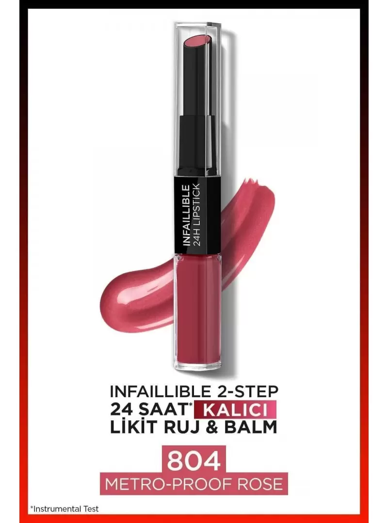 Loreal Paris Infaillible 2-Step 24 Saat Kalıcı Likit Ruj & Balm - 804 Metro-Proof Rose