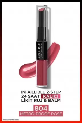 Loreal Paris Infaillible 2-Step 24 Saat Kalıcı Likit Ruj & Balm - 804 Metro-Proof Rose