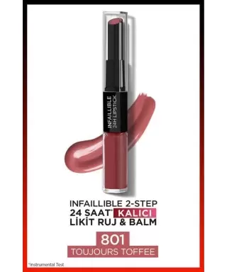 Loreal Paris Infaillible 2-Step 24 Saat Kalıcı Likit Ruj & Balm - 801 Toujours Toffee